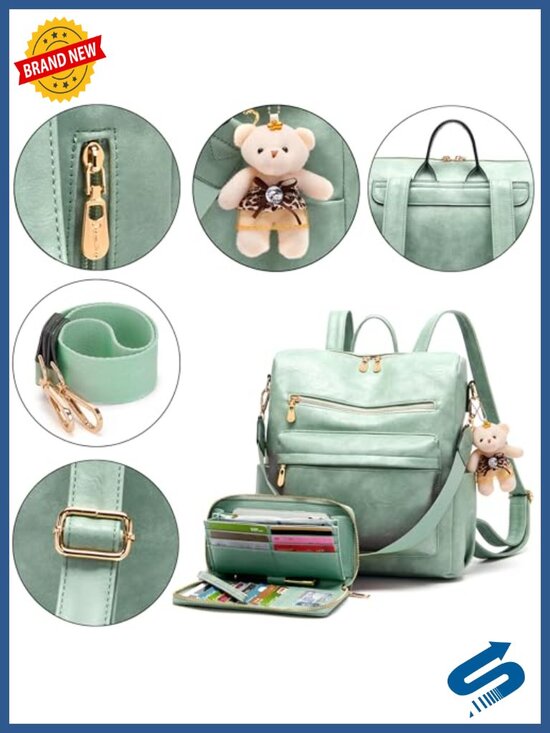 Women\'s Vegan Leather Backpack Purse Set with Wallet Detachable Strap Large main image 4